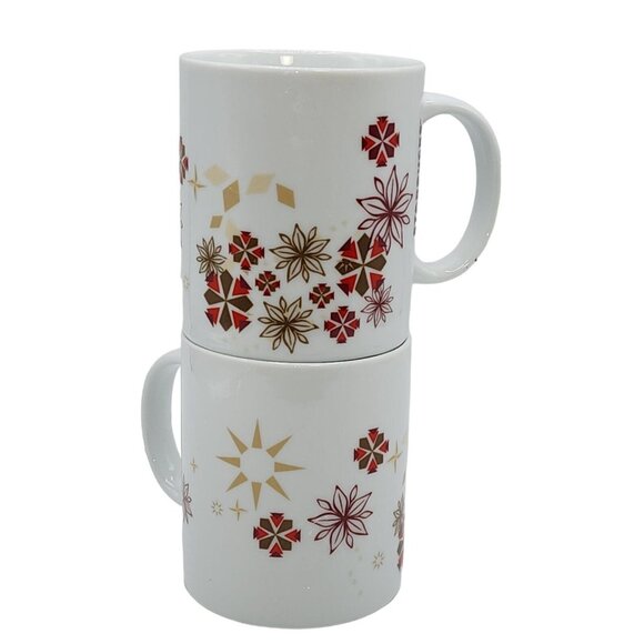 Starbucks Vintage Poinsettia Ceramic Coffee Mug Set Of 2pc 12oz Gold Red White - Picture 9 of 14